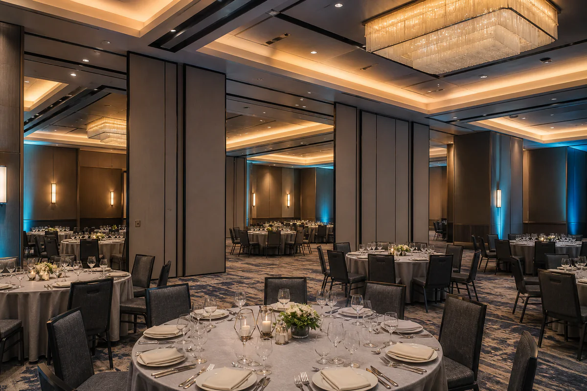 Divisible ballroom with configurable architectural lighting